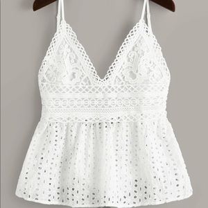 ❣️eyelet embroidery knot back cami top